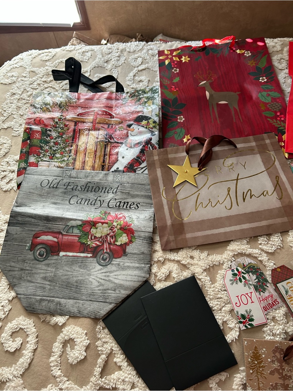 Source Unknown Holiday Tote Bag Collection - Red, Brown, Green, White